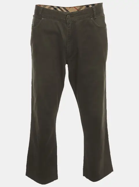 Burberry London Olive Green Gabardine Straight Fit Trousers XL