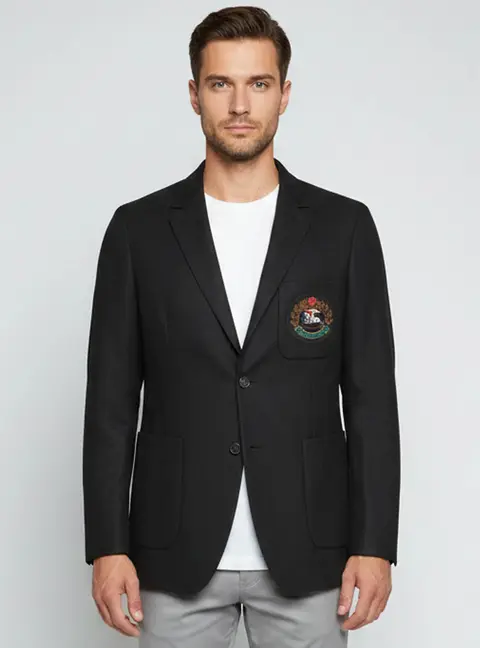 Burberry Black Felt Logo Applique Single Breasted Satch Jacket XL