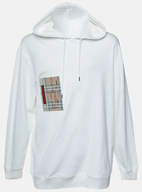 Burberry Off White Checker Pocket Cotton Jersey Hoodie XXL