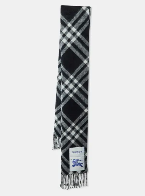Burberry Monochrome Bias Check Cashmere Fringe Scarf