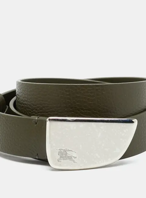 Burberry Shield 95 CM Buckle Belt Dark Khaki Leather