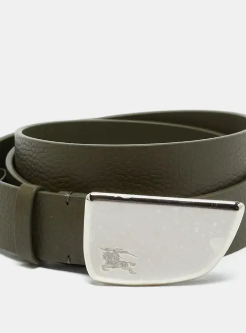 Burberry Shield 95 CM Buckle Belt Dark Khaki Leather