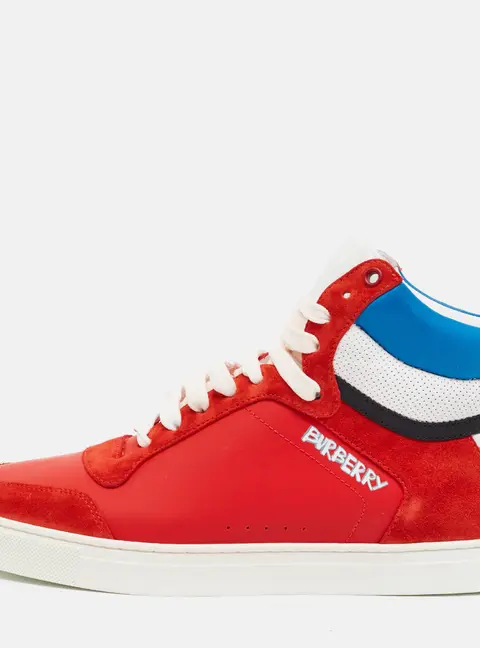 Burberry Reeth Size 41.5 Multicolor Leather and Suede High Top Sneakers