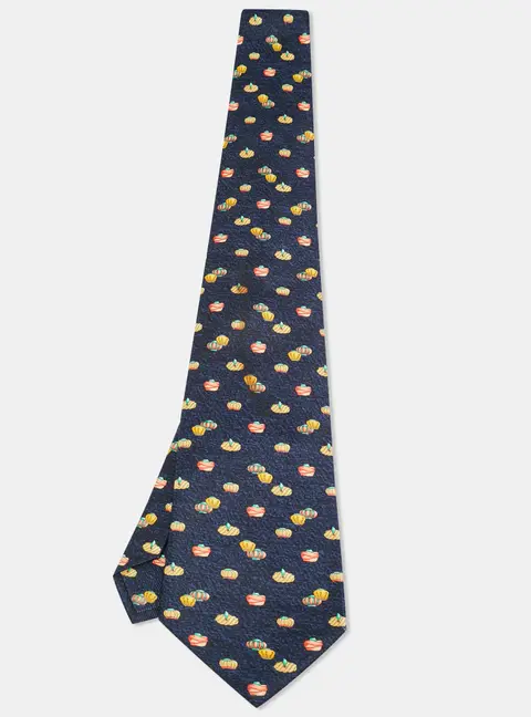 Bvlgari Navy Blue Turban Print Silk Traditional Tie