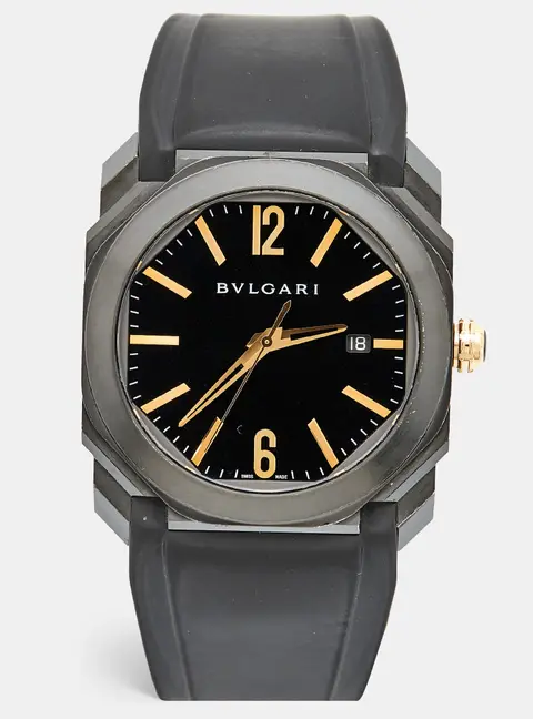Bvlgari Octo 102581 Black Dial PVD Coated Stainless Steel Rubber Men's Wristwatch 41 mm