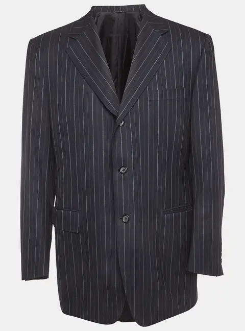 Canali Navy Blue Pinstripe Wool Single Breasted Tailored Blazer XL