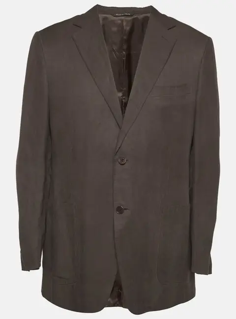 Canali Brown Linen Blend Long Sleeve Tailored Jacket L
