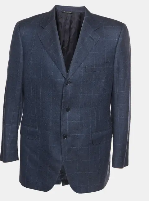 Canali Navy Blue Check Pattern Wool Blend Single Breasted Blazer XL