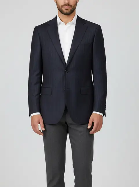 Canali Navy Blue Stripe Wool Single Breasted Blazer L
