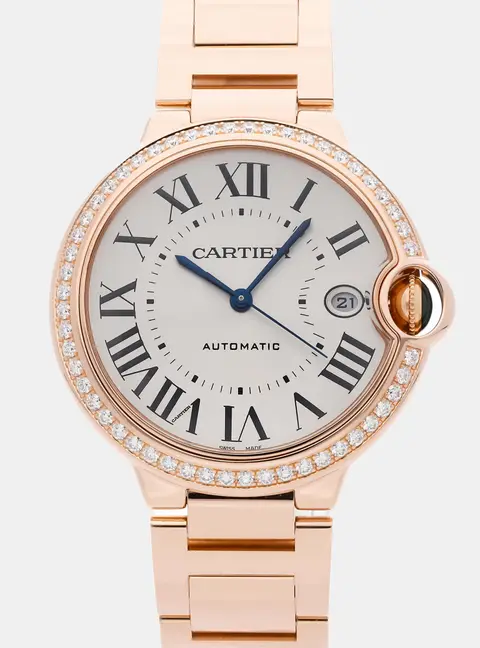 Cartier Ballon Bleu WJBB0057 Automatic Silver Dial 18k Rose Gold Diamonds Men's Wristwatch 40mm