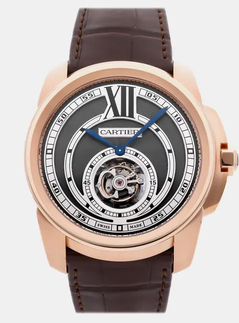 Cartier Calibre de Cartier Flying Tourbillon W7100002 Manual Winding Silver Dial 18k Rose Gold Men's Wristwatch 45mm