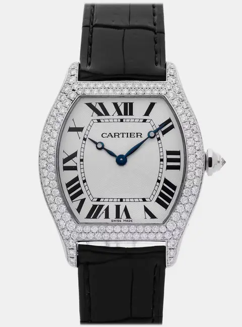 Cartier Tortue WA503851 Manual Winding Silver Dial 18k White Gold Women's Wristwatch 34mm