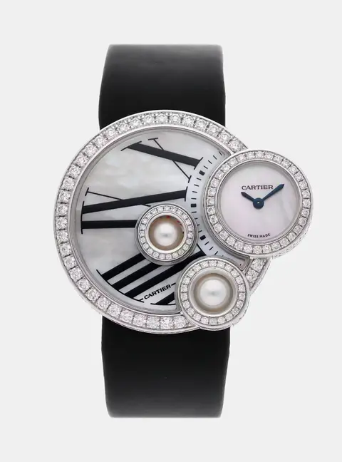 Cartier Libre Perles de Cartier WJ304850 Quartz White Mother of Pearl Dial 18k White Gold Diamond Men's Wristwatch 35mm