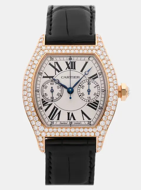 Cartier Tortue WA506451 Manual Winding Silver Dial 18k Rose Gold Men's Wristwatch 34mm