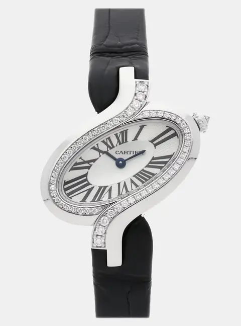 Cartier Delices WG800014 Silver 18k White Gold Quartz Men's Wristwatch 36mm