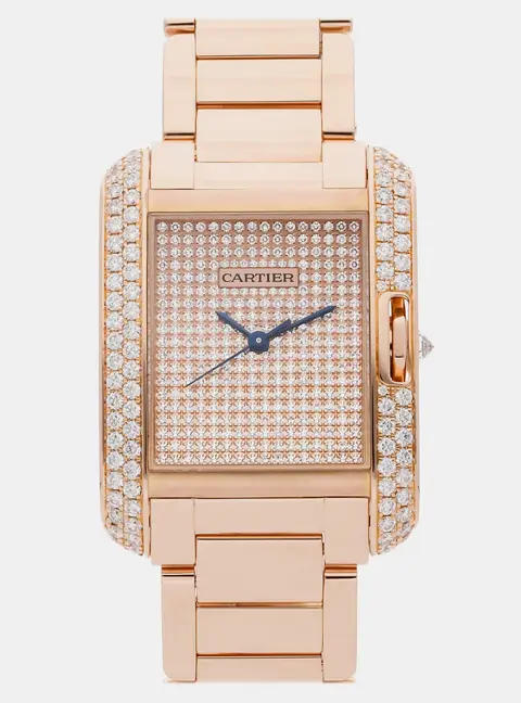 Cartier Tank Anglaise WT100012 Pink Rose Gold, Diamond Men's Wristwatch 39 x 29 mm