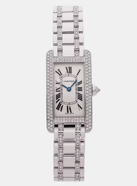 Cartier Tank Americaine WB7044MP White White Gold, Diamond Quartz Men's Wristwatch 19mm