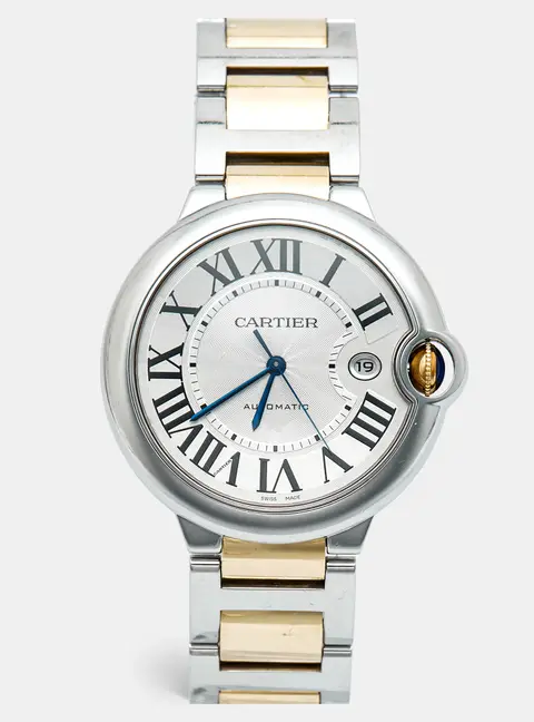 Cartier Ballon Bleu W69009Z3 Silver Dial Stainless Steel 18k Yellow Gold Men's Wristwatch 42 mm