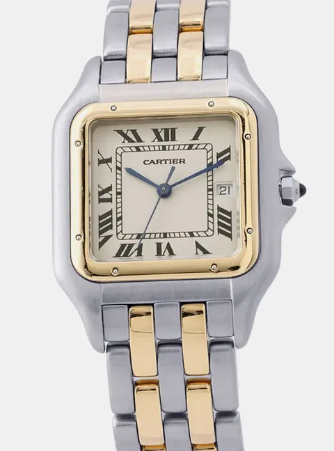 Cartier Panthere W25027B6 Cream Yellow Gold, Stainless Steel Quartz Men's Wristwatch 29.5x39.5mm