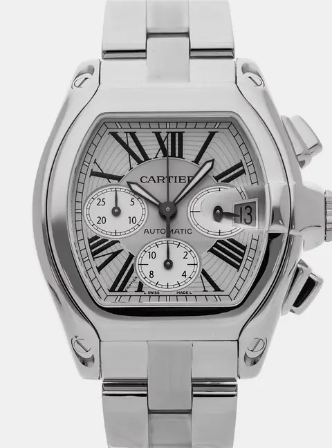 Cartier Roadster XL Chronograph W62019X6 Silver Stainless Steel Automatic Men's Wristwatches 43 mm
