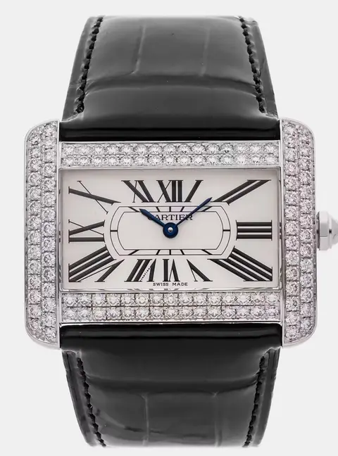 Cartier Tank Divan WA301356 White 18K White Gold, Diamond Quartz Men's Wristwatches 30 mm