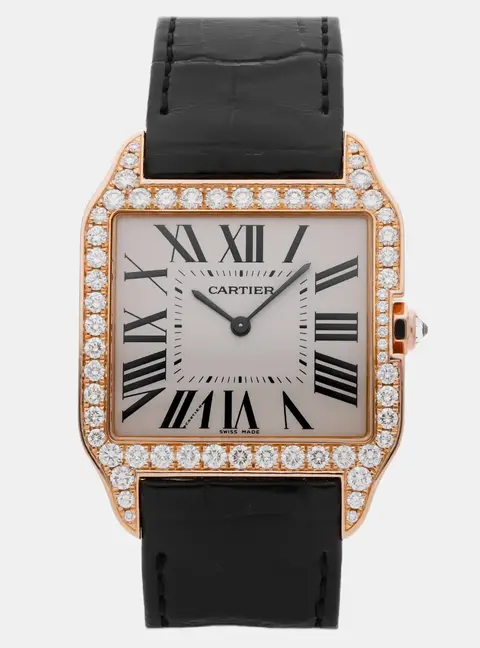 Cartier Santos Dumont WH100751 White 18K Rose Gold, Diamond Manual Winding Men's Wristwatches 34 mm
