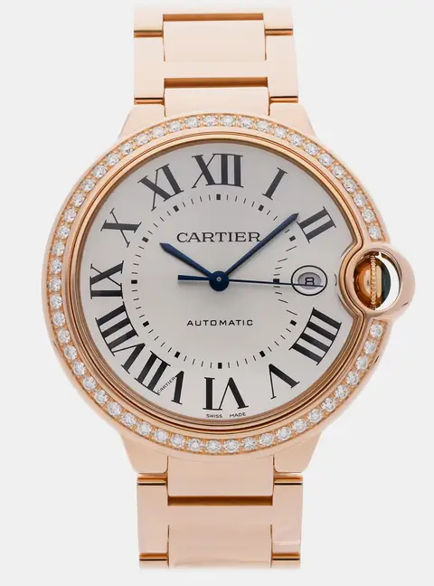 Cartier Ballon Bleu WJBB0038 White 18K Rose Gold Diamond Automatic Men's Wristwatch 42mm