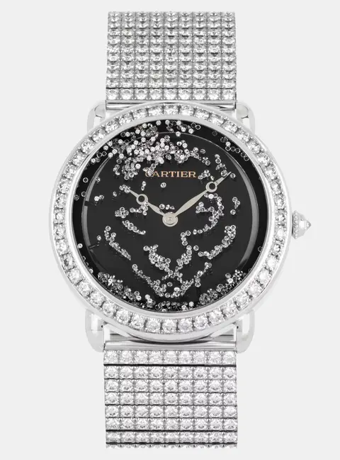 Cartier Revelation D'une Panthere HPI01356 Black 18k White Gold Manual Winding Men's Wristwatch 37mm