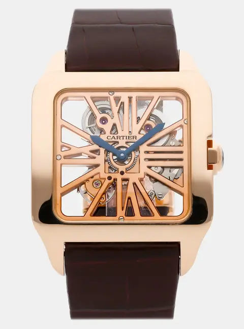Cartier Santos Dumont W2020057 Silver 18k Rose Gold Manual Winding Men's Wristwatch 38.7mm x 47.4mm