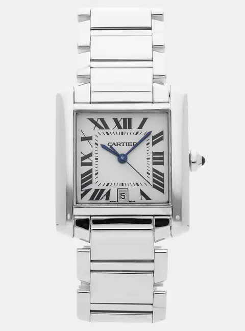 Cartier Tank Francaise W50011S3 White Stainless Steel Automatic Men's Wristwatch 24mm