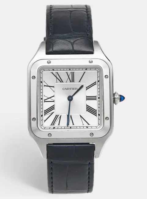 Cartier Santos Dumont WSSA0032 Silver Dial Stainless Steel Alligator Leather Men's Wristwatch 33.90 mm