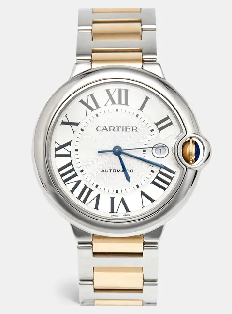 Cartier Silver 18K Yellow Gold Stainless Steel Ballon Bleu W2BB0022 Men's Wristwatch 42 mm