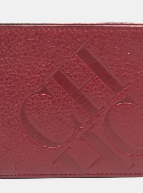 Carolina Herrera Logo Embossed Red Leather Bifold Wallet