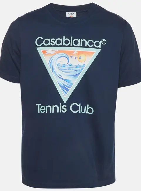 Casablanca Blue Logo Tennis Club Print Jersey Crewneck T-Shirt S