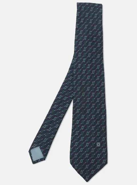 Celine Blue Printed Silk Neck Tie
