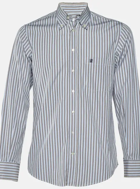 CH Carolina Herrera Multicolor Stripe Logo Embroidered Cotton Shirt M