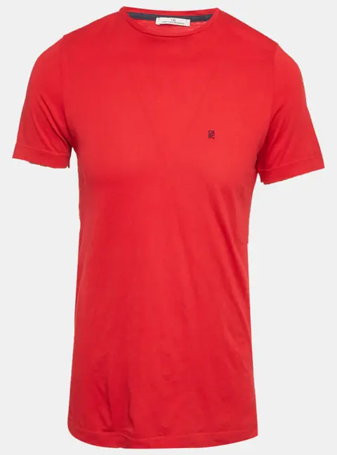 CH Carolina Herrera Red Cotton Knit Logo Detail T-Shirt S