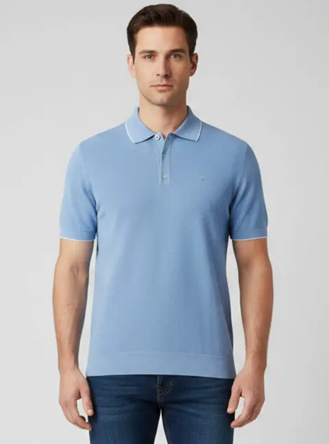 CH Carolina Herrera Blue Pique Cotton Short Sleeve Polo T-Shirt L