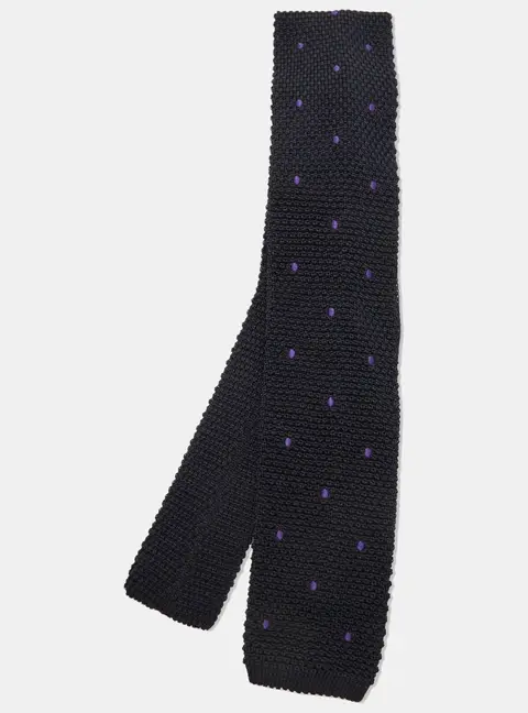 CH Carolina Herrera Navy Blue Polka Dot Silk Knit Classic Tie
