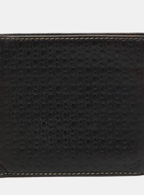 CH Carolina Herrera Brown Monogram Leather Bifold Wallet