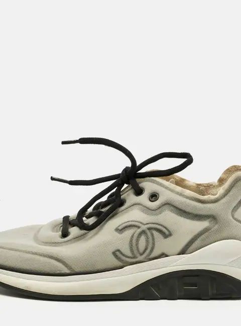 Chanel Light Grey Mesh CC Low Top Sneakers Size 44