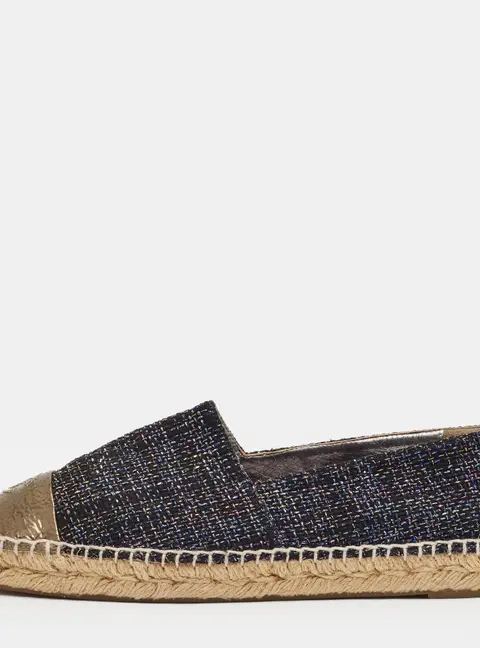 Chanel CC Size 42 Multicolor Foil Leather and Tweed Cap Toe Espadrille Loafers