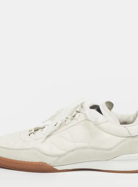 Chanel CC Size 42 White/Grey Leather and Nylon Lace Up Sneakers
