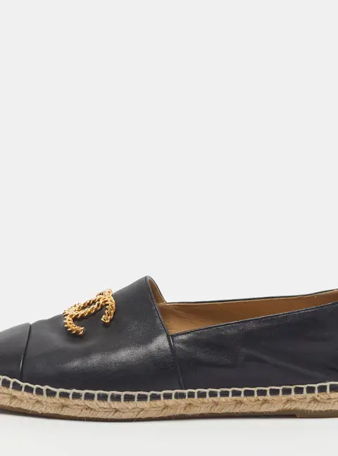 Chanel CC Size 41 Black Leather Espadrille Loafers
