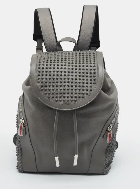 Christian Louboutin Funky Spiked Grey Leather Backpack