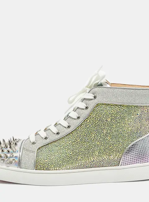 Christian Louboutin Lou Pik Pik Orlato Size 44 Multicolor Crystals, Glitter and Leather High Top Sneakers