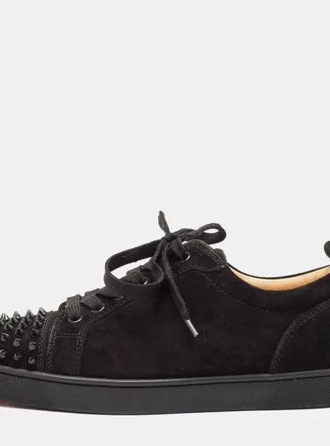 Christian Louboutin Black Suede Louis Junior Spikes Low Top Sneakers Size 40.5