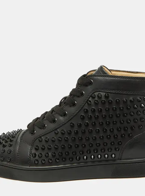 Christian Louboutin Black Leather Louis Spikes High Top Sneakers Size 40