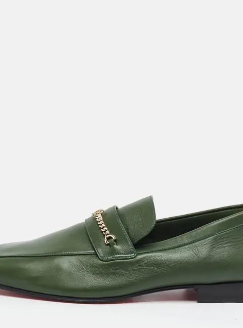Christian Louboutin MJ Moc Size 43 Green Leather Loafers