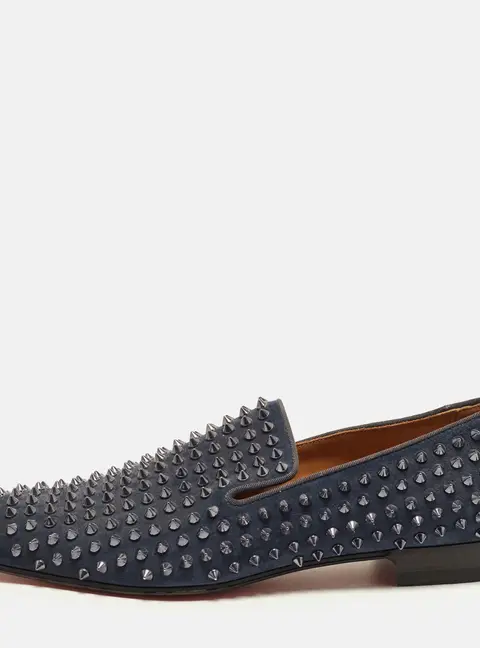 Christian Louboutin Dandelion Size 43 Navy Blue Suede Spike Smoking Slippers